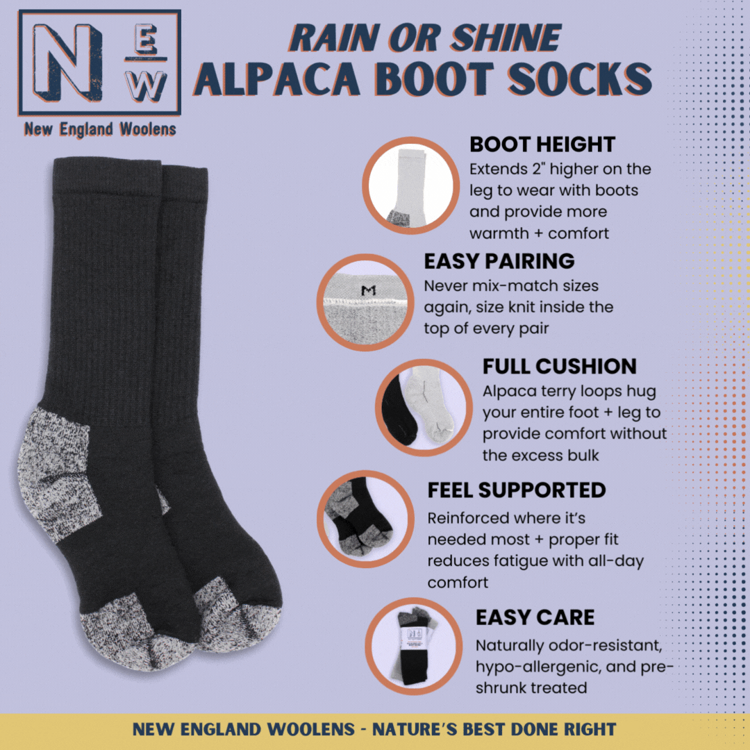 Rain or Shine Alpaca Boot Socks Cozy Soft USA Made New England Woolens